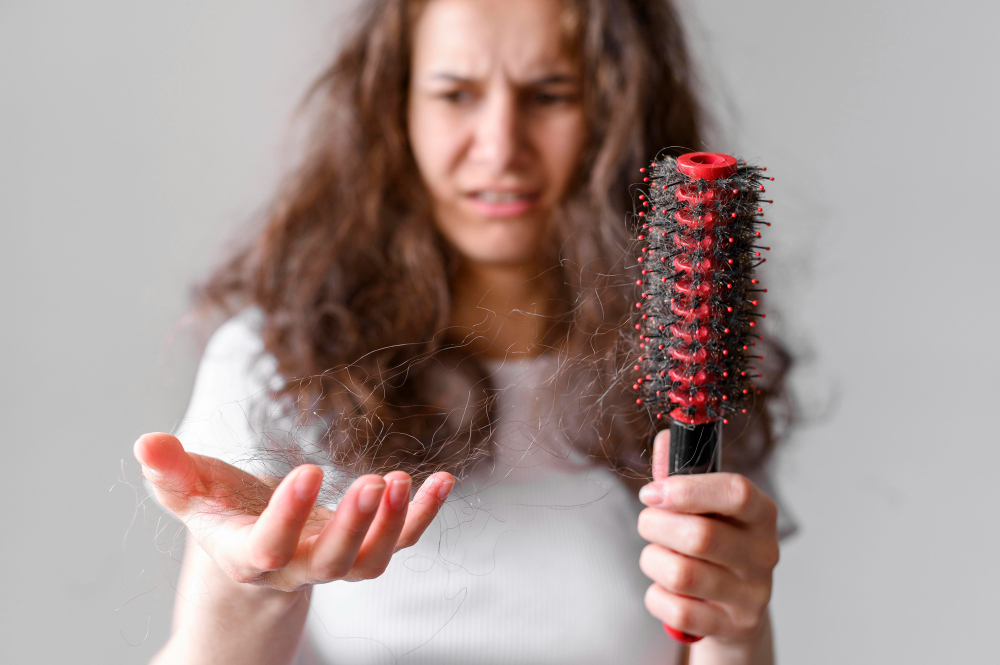 Perte de cheveux visible avec cheveux accumulés sur une brosse capillaire